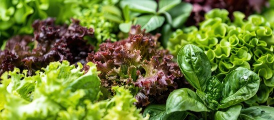 Fresh myoga on leafy greens. with copy space image. Place for adding text or design