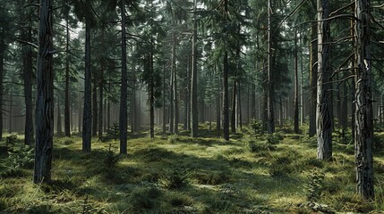 Forest Background - Lush Green Trees and Sunlight Filtering Through the Canopy