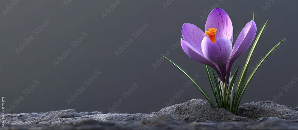 Aufkleber crocus one of the earliest flowers of spring. with copy space image. Place for adding text or design
