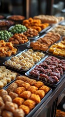 Assortment of Indian sweets and savory snacks for celebrating Dussehra and Diwali. Vertical banner