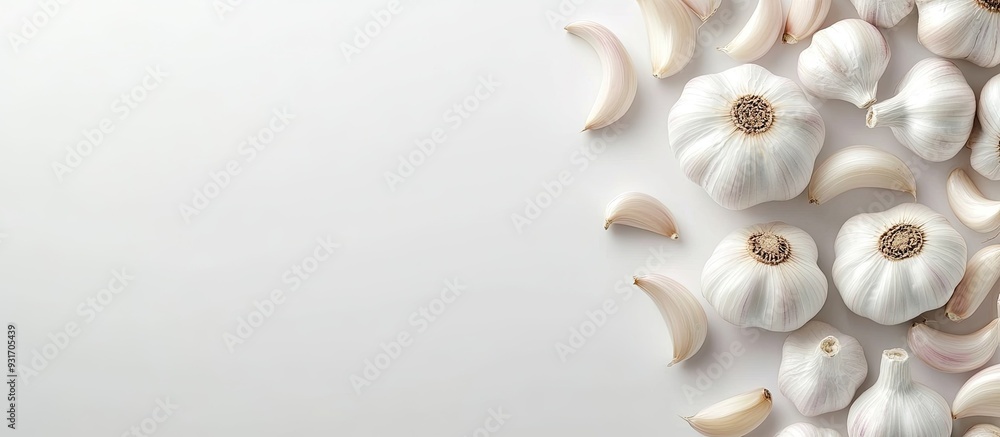 Fototapete fresh garlic raw garlic on a white background. with copy space image. place for adding text or desig