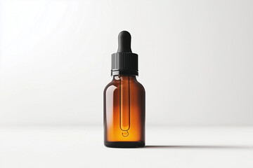 serum glass bottle on the white background with shadows on the wall. product photography with a copy space. AI Generated	
