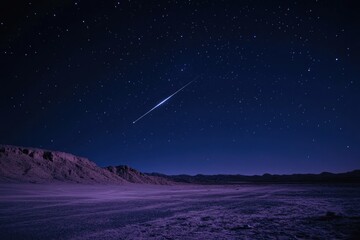 Shooting Star Over a Desert Landscape at Night