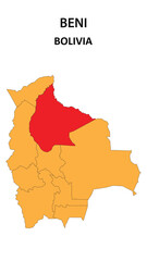 Obraz premium Beni Map is highlighted on the Bolivia map with detailed state and region outlines.