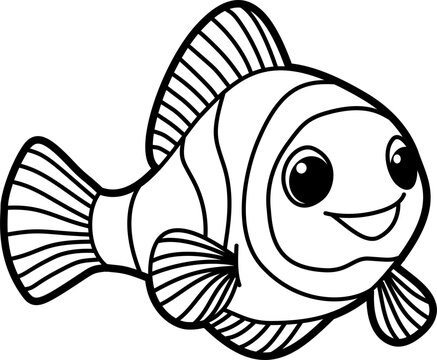 black and white cartoon clownfish smiling clip art preview