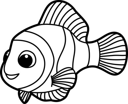 black and white cartoon clownfish clip art preview