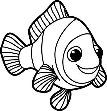 smiling cartoon clownfish black and white clip art preview