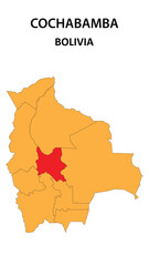 Cochabamba Map is highlighted on the Bolivia map with detailed state and region outlines.