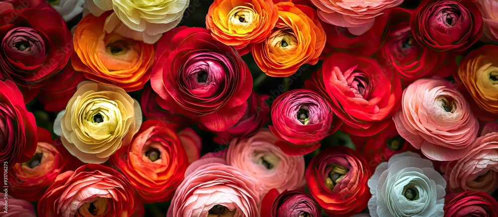 Poster ranunculus flower bouquet. with copy space image. place for adding text or design