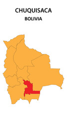 Obraz premium Chuquisaca Map is highlighted on the Bolivia map with detailed state and region outlines.