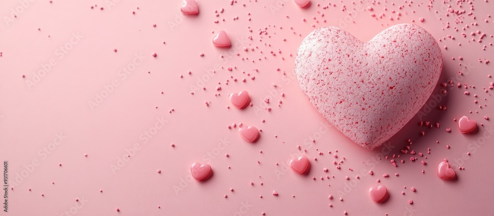 Aufkleber Heart set against a pink backdrop of small hearts Valentine s Day content. with copy space image. Place for adding text or design