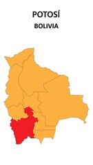 Potos&iacute; Map is highlighted on the Bolivia map with detailed state and region outlines.