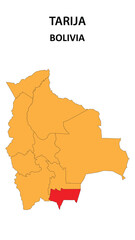 Obraz premium Tarija Map is highlighted on the Bolivia map with detailed state and region outlines.