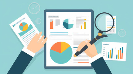 Fototapeta premium Report analysis and business research flat,Marketing concepts collection vector image