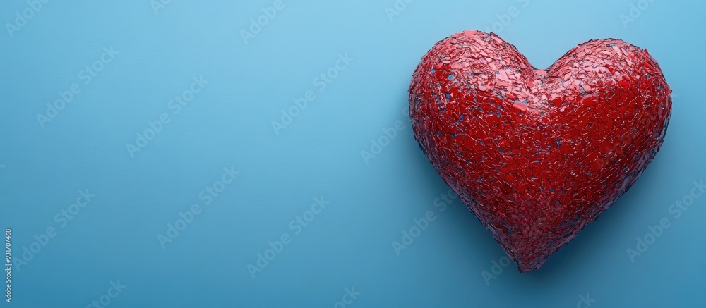 Poster red heart on a blue backdrop the arrangement for valentine s day and mother s day. with copy space i