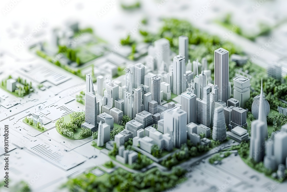 Aufkleber sleek minimalist 3d rendering of a complex urban network visualizing sustainable city design