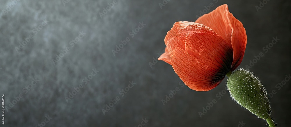 Poster poppy flower bud. with copy space image. place for adding text or design