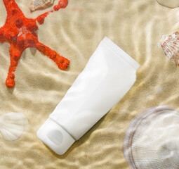 A Serene and Relaxing Beach Scene Featuring Sunscreen tube, Beautiful Seashells, and Peaceful Vibes...