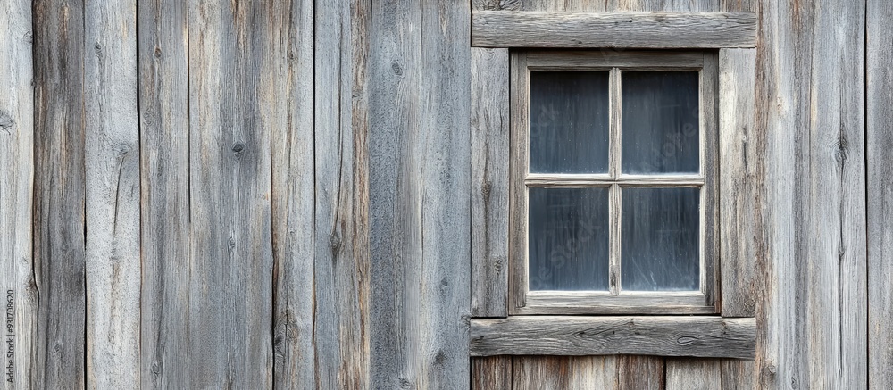 Aufkleber Old window on a wooden wall. with copy space image. Place for adding text or design
