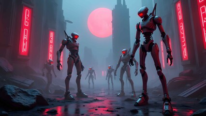 Robots walking in the rain.