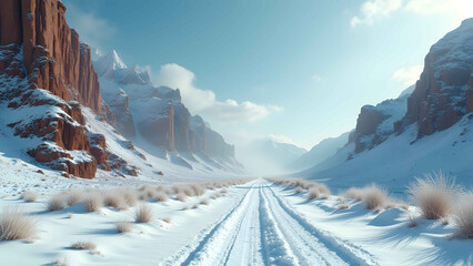 Snowy mountain road