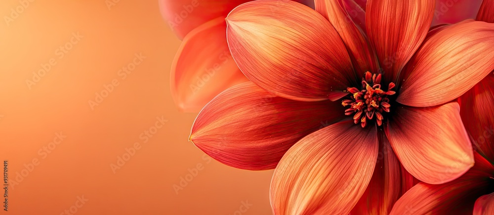 Poster Red orange colored flower. with copy space image. Place for adding text or design