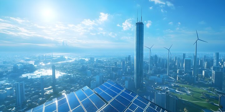 Futuristic Cityscape with Renewable Energy Solutions and Smart Infrastructure