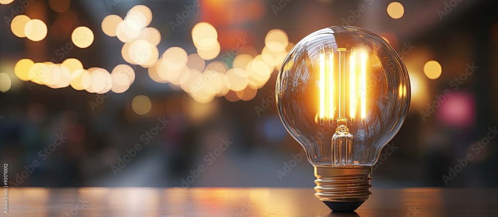 Aufkleber led glass light bulb with a blurred background. with copy space image. place for adding text or desi