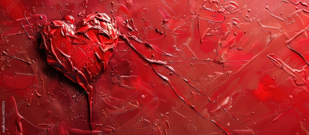 Poster red heart background image for a love concept greeting card banner or poster close up with copy spac