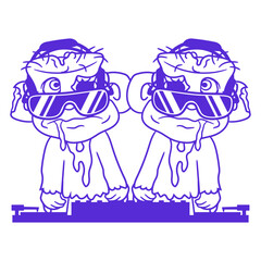 2 Zombies Music DJ Horror Halloween Monster Friends Team Crew Frightening Headphone Sunglasses Party Night Dancing Clubber Raver Comic Humor Cartoon Cool Sound Disco Club Festival Band Concert Love