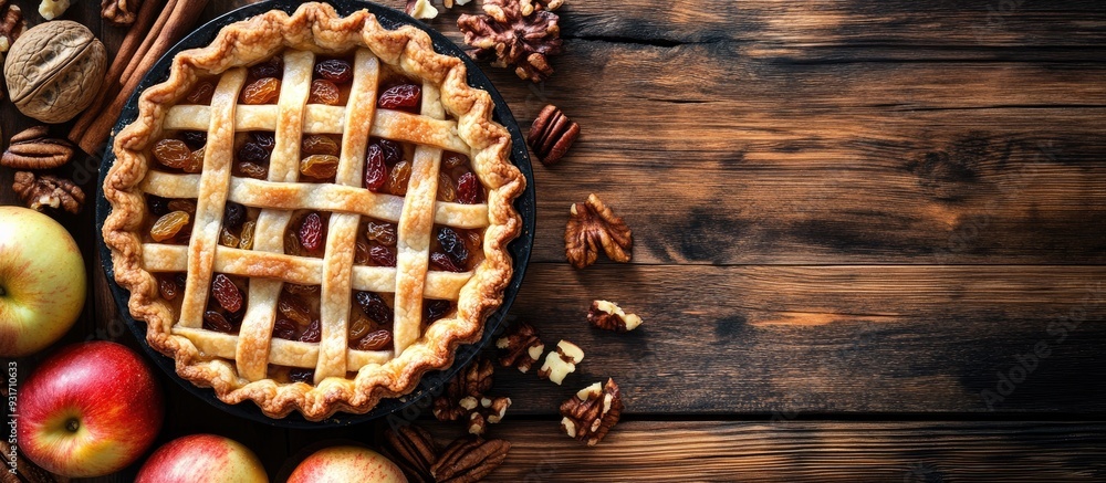 Poster apple pie tart featuring raisins nuts and cinnamon a classic dessert for independence day in the uni