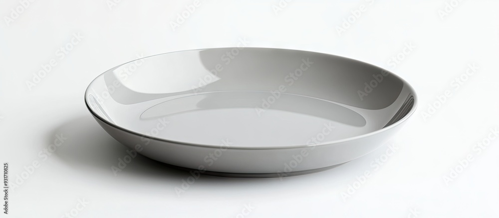 Leinwandbilder Isolated empty grey circle ceramic plate on a white background with a clipping path. with copy space image. Place for adding text or design