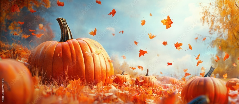 Aufkleber pumpkins of autumn. with copy space image. place for adding text or design