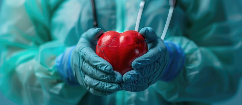 A patient holds a red heart shape while with a cardiologist in the hospital prior to undergoing bypass surgery The patient is holding the heart shape as a symbol of organ donation This also relates t