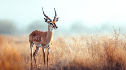Fototapeta premium Elegant antelope standing in its natural habitat, with empty copy space for text or design elements