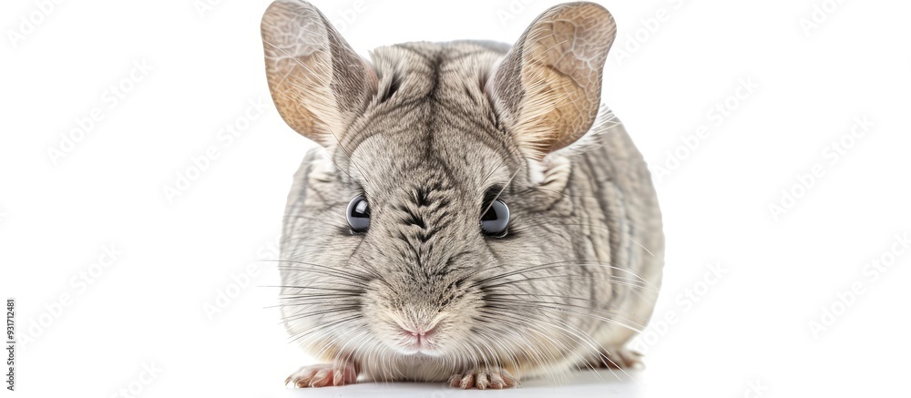 Poster Adorable chinchilla isolated on a white background. with copy space image. Place for adding text or design