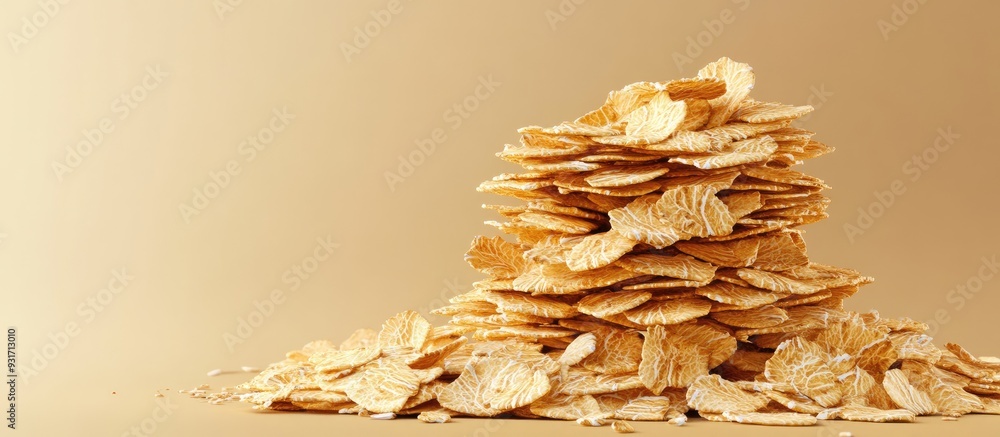 Poster stack of dry oat flakes with copy space clipping path