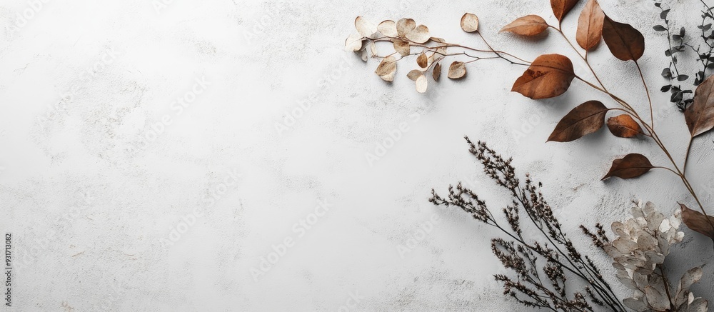 Aufkleber chic arrangement of plants and branches featuring a rustic theme banner includes copyspace