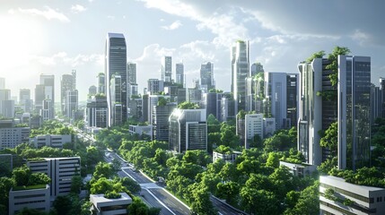 Futuristic Green Metropolis with Sustainable Infrastructure and Thriving Urban Landscape