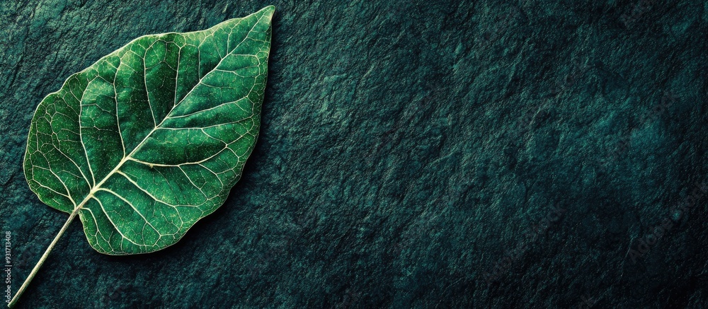 Leinwandbilder veined leaf in dark and light green. with copy space image. place for adding text or design