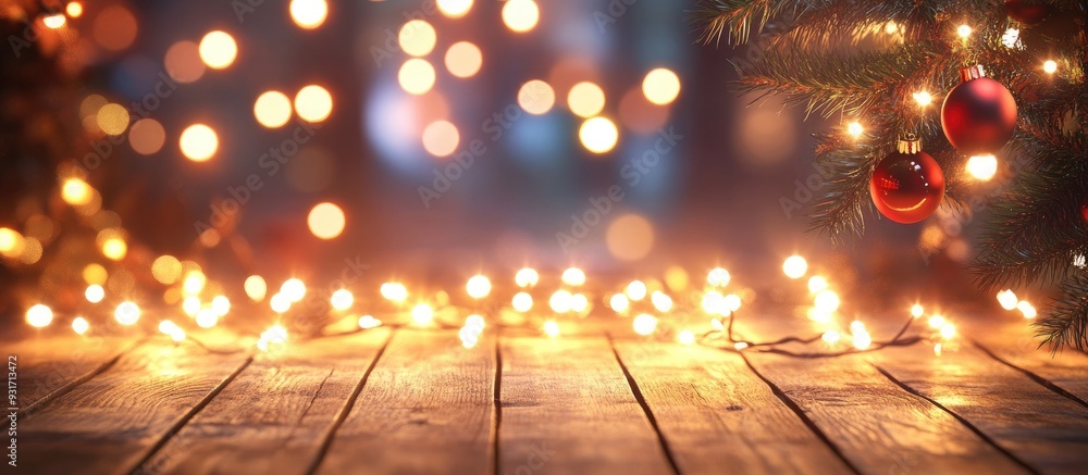 Poster Christmas backdrop with lights. with copy space image. Place for adding text or design