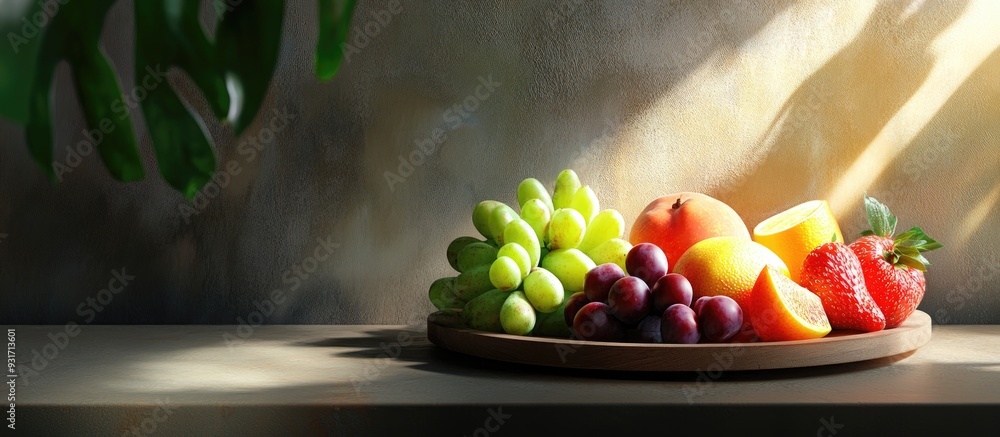 Poster tasty fruit tray. with copy space image. place for adding text or design