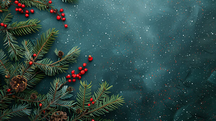 Christmas tree branches place for the inscription background postcard 