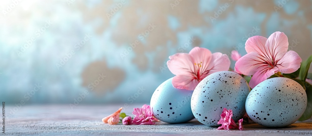 Poster easter eggs featuring flowers. with copy space image. place for adding text or design