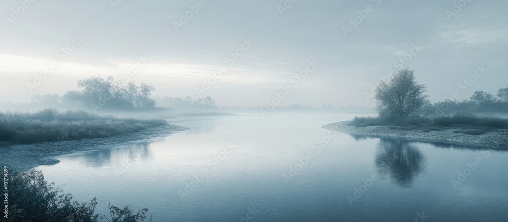 Leinwandbilder a river in the early morning mist. with copy space image. place for adding text or design