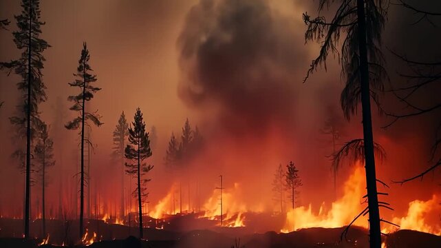 Wild Fire Burning Trees Smoke sky Orange Global warming Environment extreme weather Nature