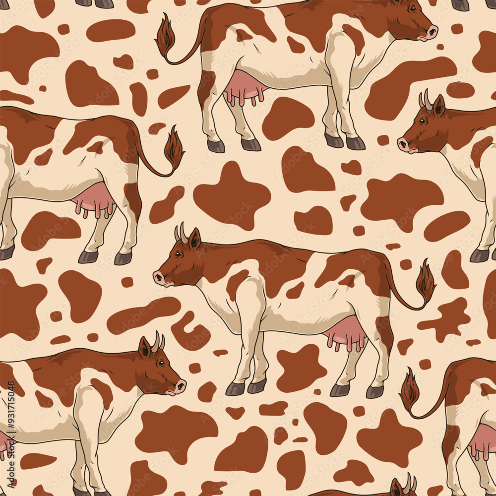 Sticker Spotted cows colorful seamless pattern