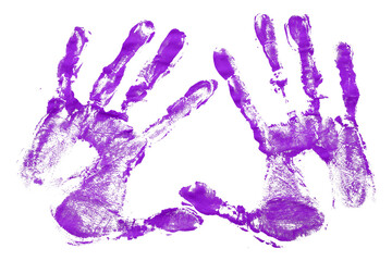 Purple hand print isolated on transparent background.