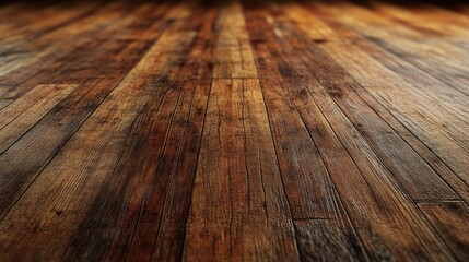 Expansive wooden floor in perspective, with a grunge texture that adds depth and character to the scene.