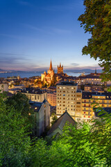 Lausanne, Switzerland historic Downtown at Sunset
